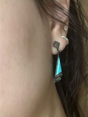 Turquoise Inlay Geometric Drop Earrings - Women Jewelry